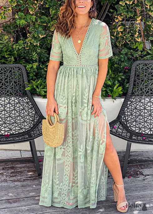 Vestido largo bohemio de encaje blanco Natalia
